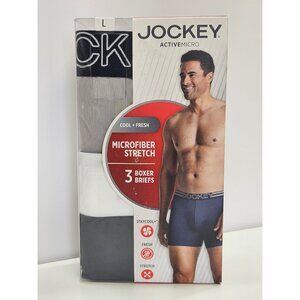 Jockey Boxer Briefs Mens L 36-38 Microfiber Stretch 3pk Cool Fresh Active Micro